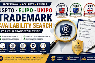 perform uspto, euipo and ukipo trademark availability search for your brand