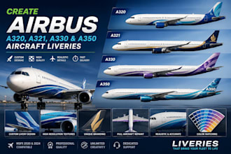 create airbus a320, a321, a330 and a350 aircraft liveries