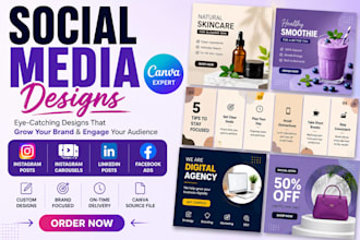 design instagram posts carousels linkedin posts and facebook ads banner content