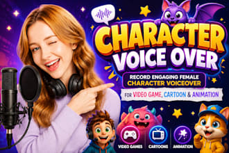 record engaging female character voiceover for video game cartoon and animation