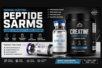 design custom peptide sarms label, vial label supplement product label design