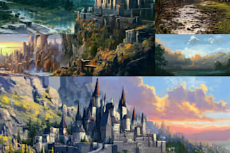 illustrate environments, landscapes, board game, concept art