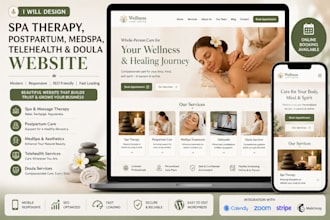 create website for spa therapy, postpartum, medspa telehealth and doula services