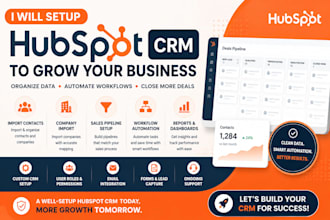 setup hubspot crm, import contact and companies, setup sales pipelines workflows