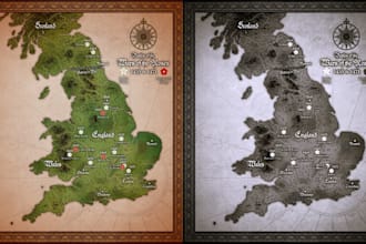 design high quality historical maps illustration and fantasy map in unique style