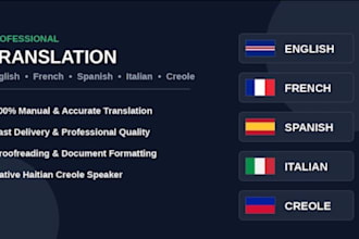 translate english, french, spanish, italian, and creole