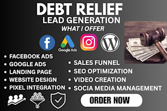 generate debt relief leads credit repair landing page debt settlement website