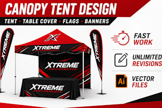design custom canopy tent, table cover, feather flag and event branding