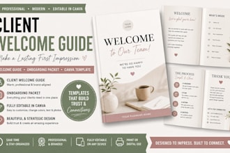 design client welcome guide, onboarding packet, canva welcome book template