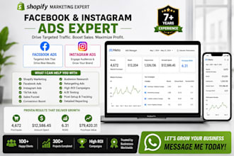 set up and manage shopify meta ads manager, facebook ads, instagram ads campaign
