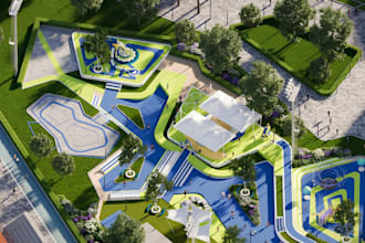 design realistic 3d kids playground, recreational park and play area designs