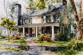 draw house illustration watercolor style