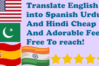 translate english into spanish urdu and hindi asap