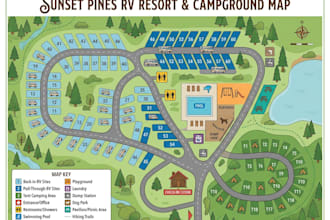 draw rv park map and campground map in vector illustrator