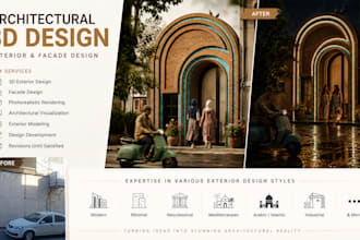 design your house facade and create a 3d exterior rendering
