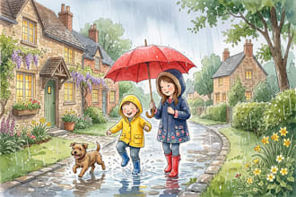 watercolor children storybook illustration