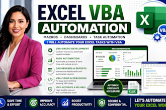 develop excel vba macros, automate tasks, and create custom excel solutions
