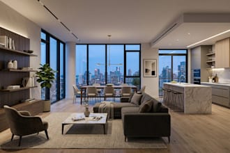 design 3d penthouse interior, apartment complex, condo apartment and walkthrough