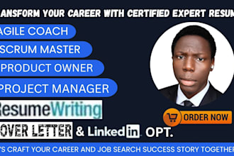 write a scrum master resume, project management, cover letter and linkedin opt