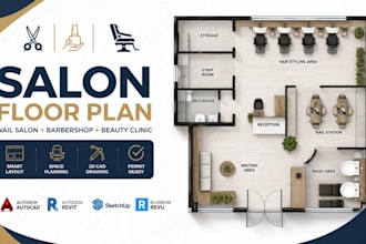 design salon floor plan, nail salon, barbershop layout, cad drawing