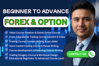 create beginner forex course content, option trading, ebook writing video course