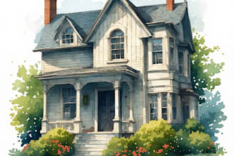 draw a custom watercolor home, house illustration