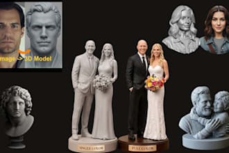 realistic 3d head bust, face model, full body, statue from 2d photo for 3d print