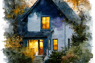 paint a watercolor house portrait or city space illustration