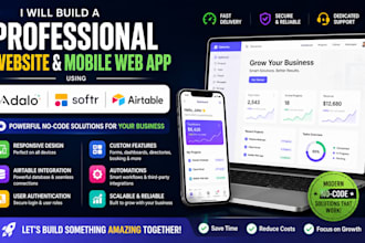 build a professional website using adalo softr airtable website moblie web app