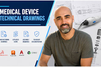 create medical device technical drawing, cad engineering drawing, solidworks
