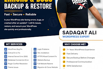 website bug fix wordpress backup and restore