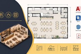 create restaurant design, coffee shop floor plan, restaurant cad drawing