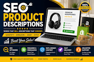 write SEO product descriptions for shopify, ebay and amazon