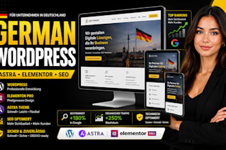 help build german wordpress website using astra theme and elementor pro and SEO