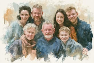 draw a realistic family or group portrait from a photo