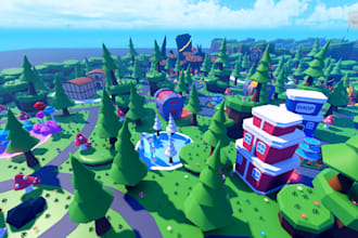 build roblox game map, roleplay city, game world assets, low poly 3d environment
