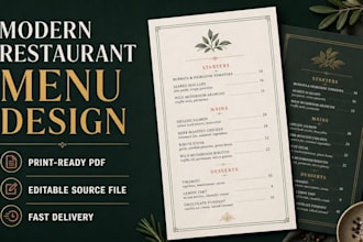 design a modern restaurant menu, cafe menu, or food menu