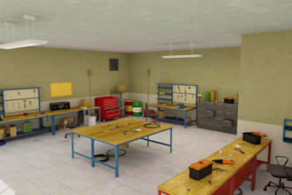 design 3d electrical workshop, electrical shop, electrical service center