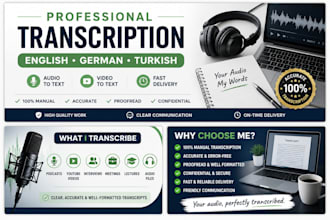 transcribe, translate and create subtitles in english, german and turkish