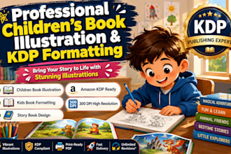 create children book illustration kids book formatting story book design for KDP