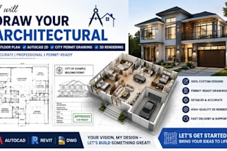 autocad 2d floor plans, permit drawings 3d architectural rendering
