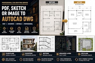 convert PDF, sketch or image to autocad dwg professionally