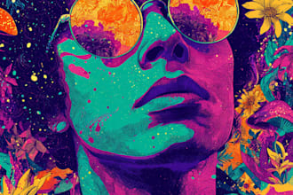 create colorful psychedelic and trippy style illustration