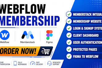 webflow membership website with memberstack login dashboard user authentication