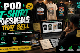create niche researched pod t shirt designs for etsy shopify amazon merch design