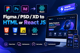 convert figma PSD xd to responsive HTML or react js