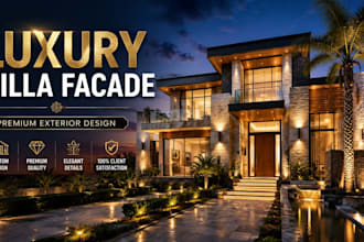 design a luxury villa facade with 3d rendering