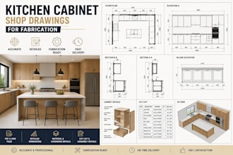 create detailed kitchen cabinet shop drawings for fabrication