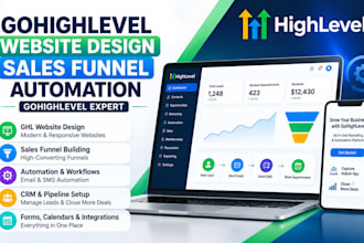 do gohighlevel website design, sales funnel automation, ghl landing pages setup