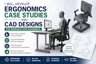 develop ergonomic case studies and cad design for research and academic